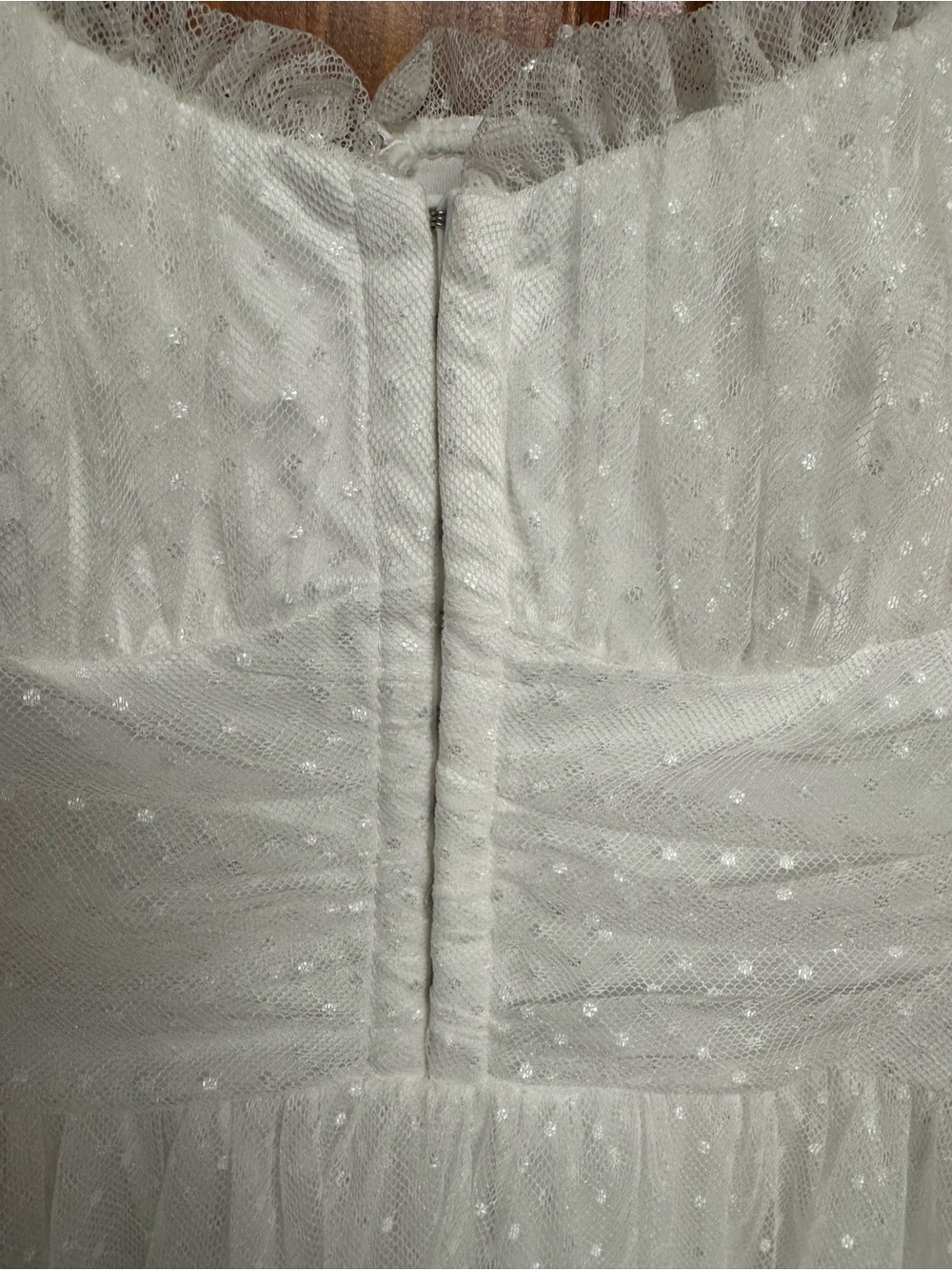 Lulus White Polka Dot Tulle Midi Dress M Square Neck Flutter Sleeve Zip - Picture 9 of 13